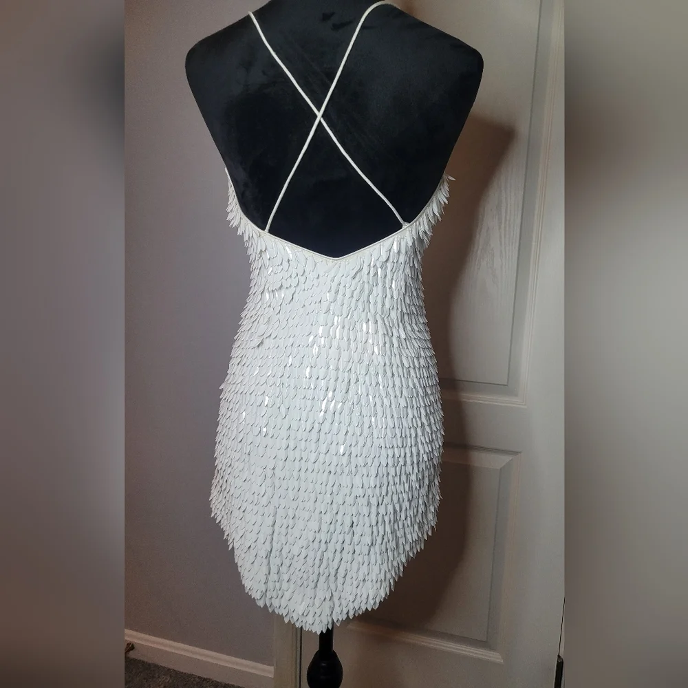 RETROFETE Sirena Feather Sequin Dress. Sz M - Picture 9 of 15